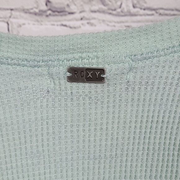 Roxy Mint Green Boho Waffle Thermal Shirt Long Sleeve Floral Print Top Medium - Picture 6 of 10